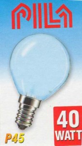 Лампа накаливания Е14 40Вт шар Р45 матов.Pila