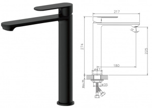 Смеситель для раковины высокий Avior Black D30мм Valfex