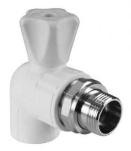 Кран шаровой PP-R радиаторный угловой вн-амер.НР 25х1/2" белый Valfex