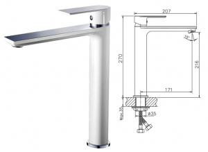 Смеситель для раковины высокий Argo White D35мм Valfex
