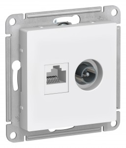 Механизм розетки ТВ + комп.RJ45 СУ 2-мест. белая Atlas Schneider