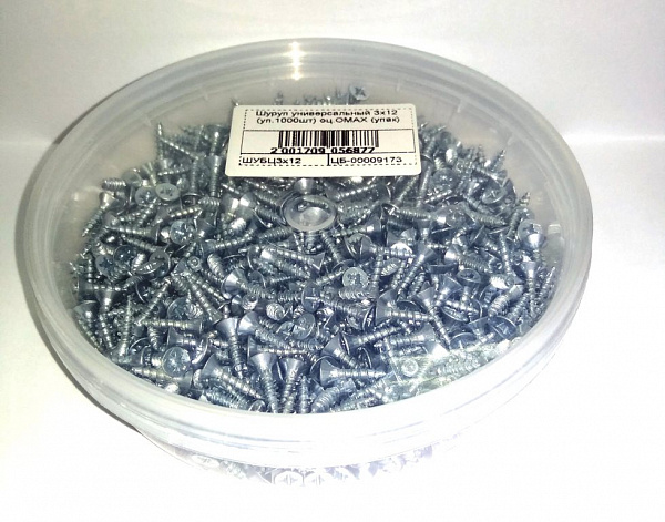 Шуруп универсальный 3х12 оцинкованный (уп 1000шт) OMAX
